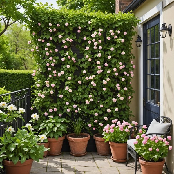 Comment intégrer des plantes grimpantes à floraison printanière dans un jardin de terrasse ?